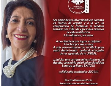 Mensaje de bienvenida de la rectora, Dra. Elva Cogorno de Verón.