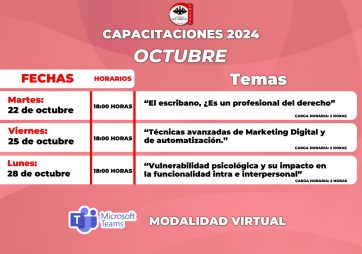 CALENDARIO DE CAPACITACIONES DEL MES DE OCTUBRE