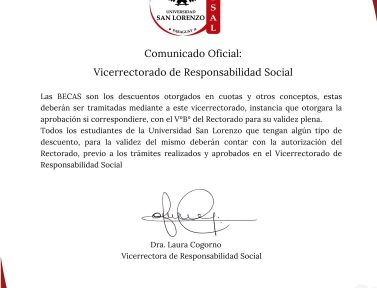 Comunicado-Vicerrectorado de Responsabilidad Social.