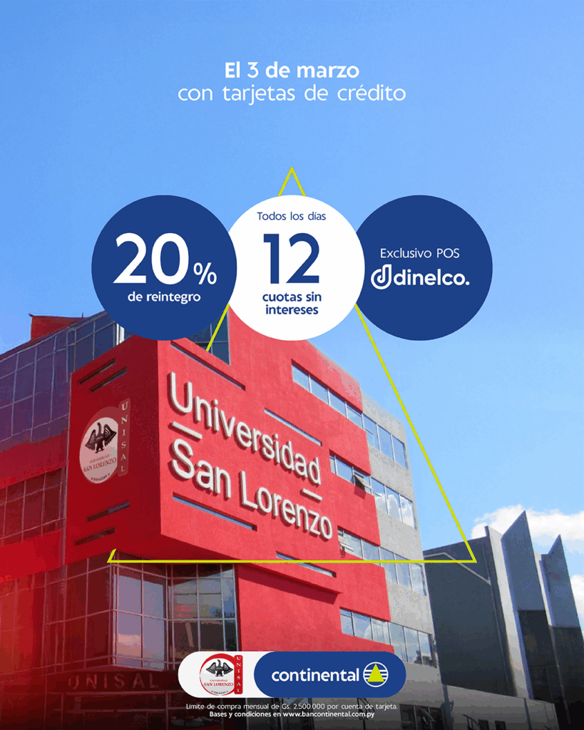 Promoción especial: 20% de reintegro y hasta 12 cuotas sin intereses en la Universidad San Lorenzo